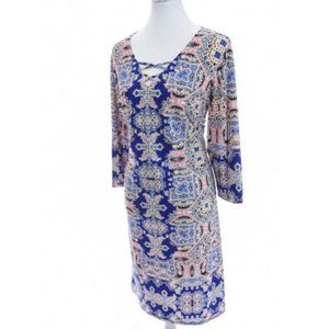 Wisp Blue Paisley Scarf Print Shift Dress SZ 6P